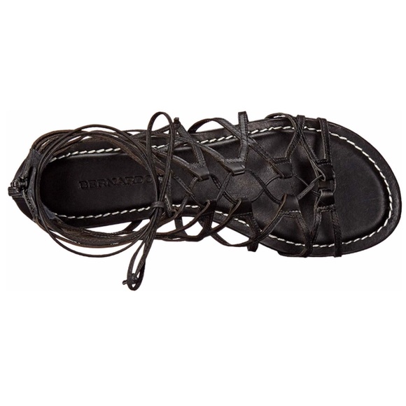 Black Leather Tall Strappy Caged Gladiator Sandal - Picture 5 of 6